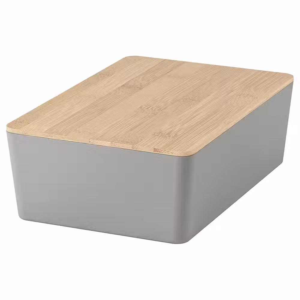 KUGGIS Контейнер с крышкой - светло-серый/бамбук 18x26x8 см - фото 1
