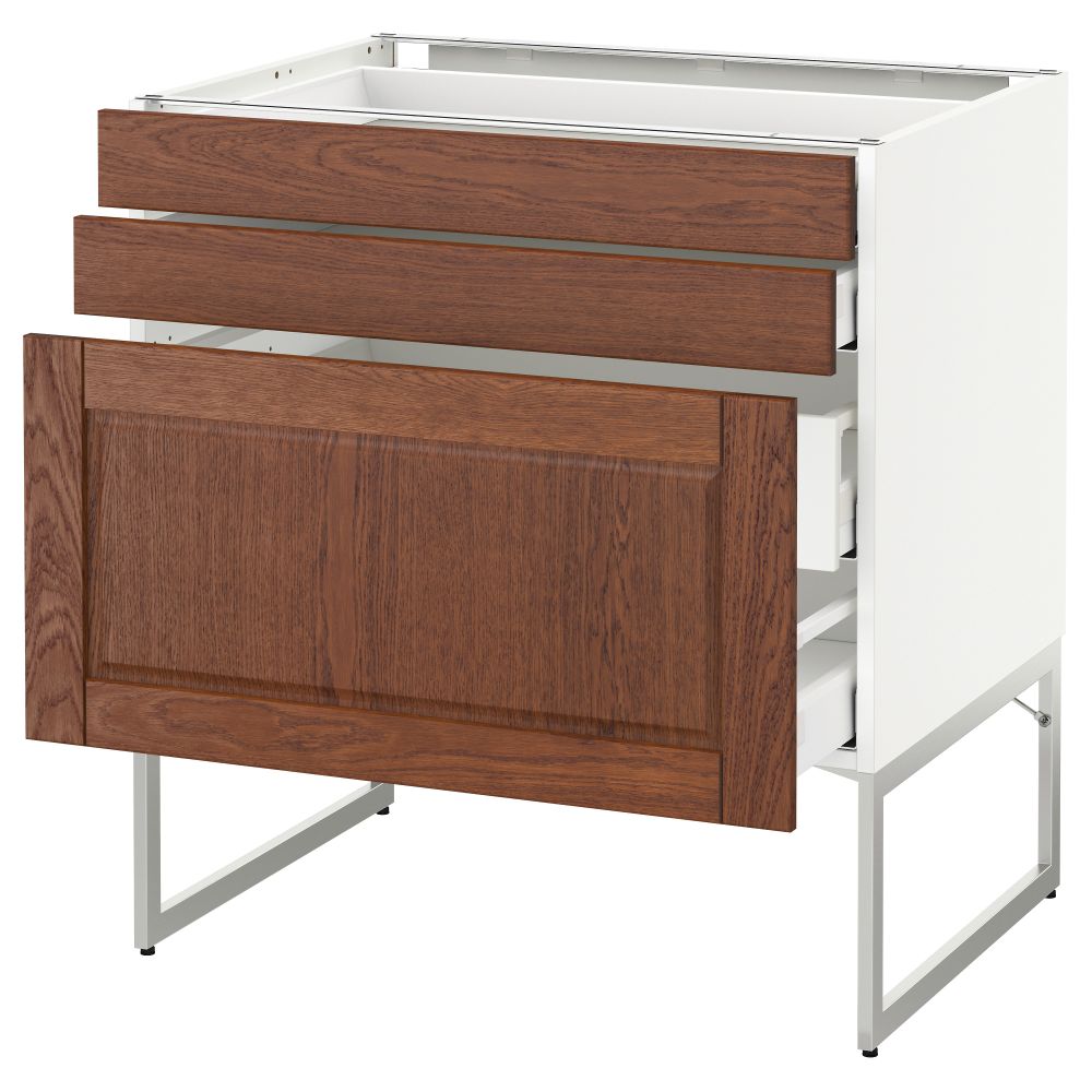 Напольный шкаф 3 фронтальных панели, 2 нижних, 2 средних ящика МЕТОД / МАКСИМЕРА, белый, Филипстад коричневый - схема-чертеж с размерами