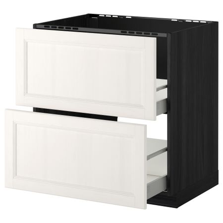 Напольный шкаф под мойку + 2 фронтальных панели, 2 ящика МЕТОД / МАКСИМЕРА, черный, Лаксарби белый