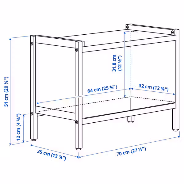 EKENABBEN Шкаф - осина/белый 70x35x51 см - схема-чертеж с размерами