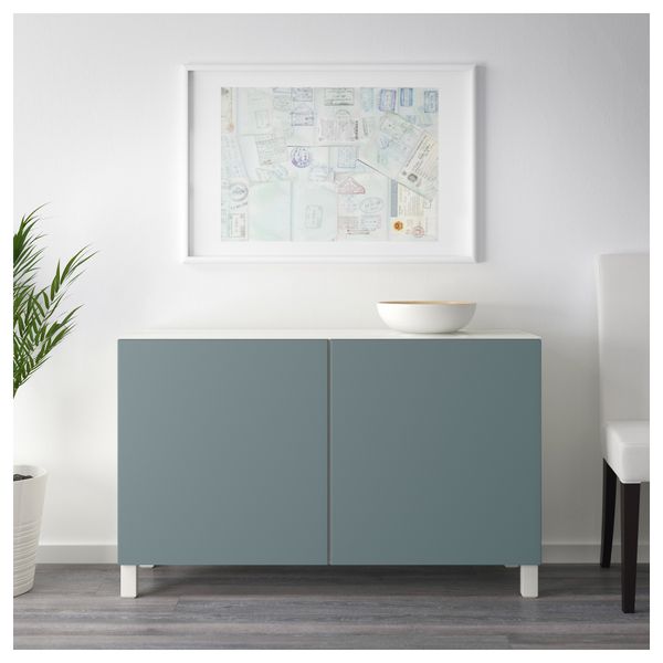 Комбинация для хранения с дверцами БЕСТО, белый, Вальвикен серо-бирюзовый (120x40x74 см) - схема-чертеж с размерами