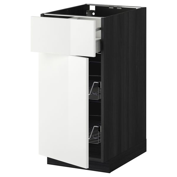 Напольный шкаф с проволочной корзиной, ящиком, дверью МЕТОД / МАКСИМЕРА, черный, Рингульт белый - схема-чертеж с размерами
