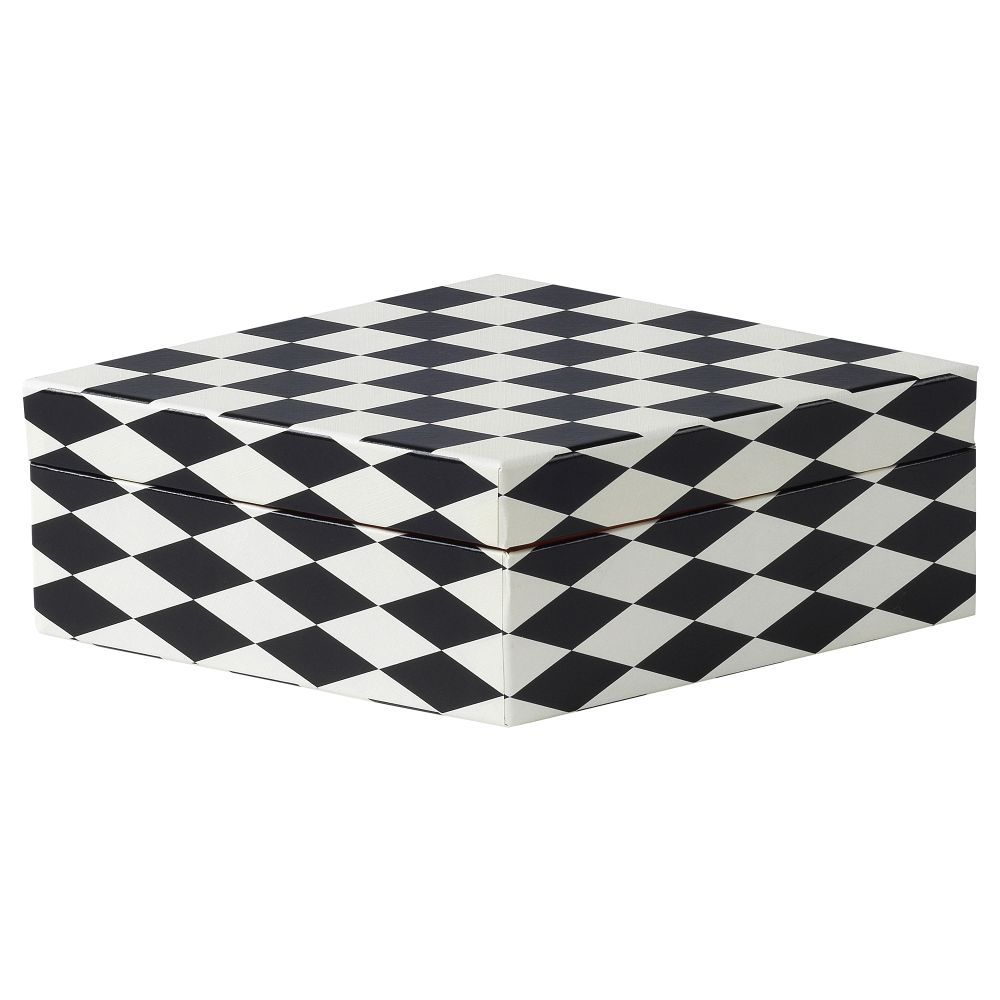 Коробка с крышкой, ромбовидный орнамент черный-белый 28x14x8 см IKEA DEKORERA ДЕКОРЕРА 204.823.90 - фото 1