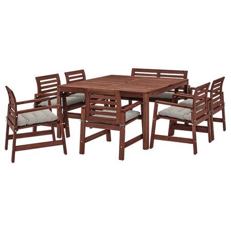 Стол+6кресел+скамья,д/сада, коричневая морилка/Куддарна серый IKEA ÄPPLARÖ ЭПЛАРО 292.896.80