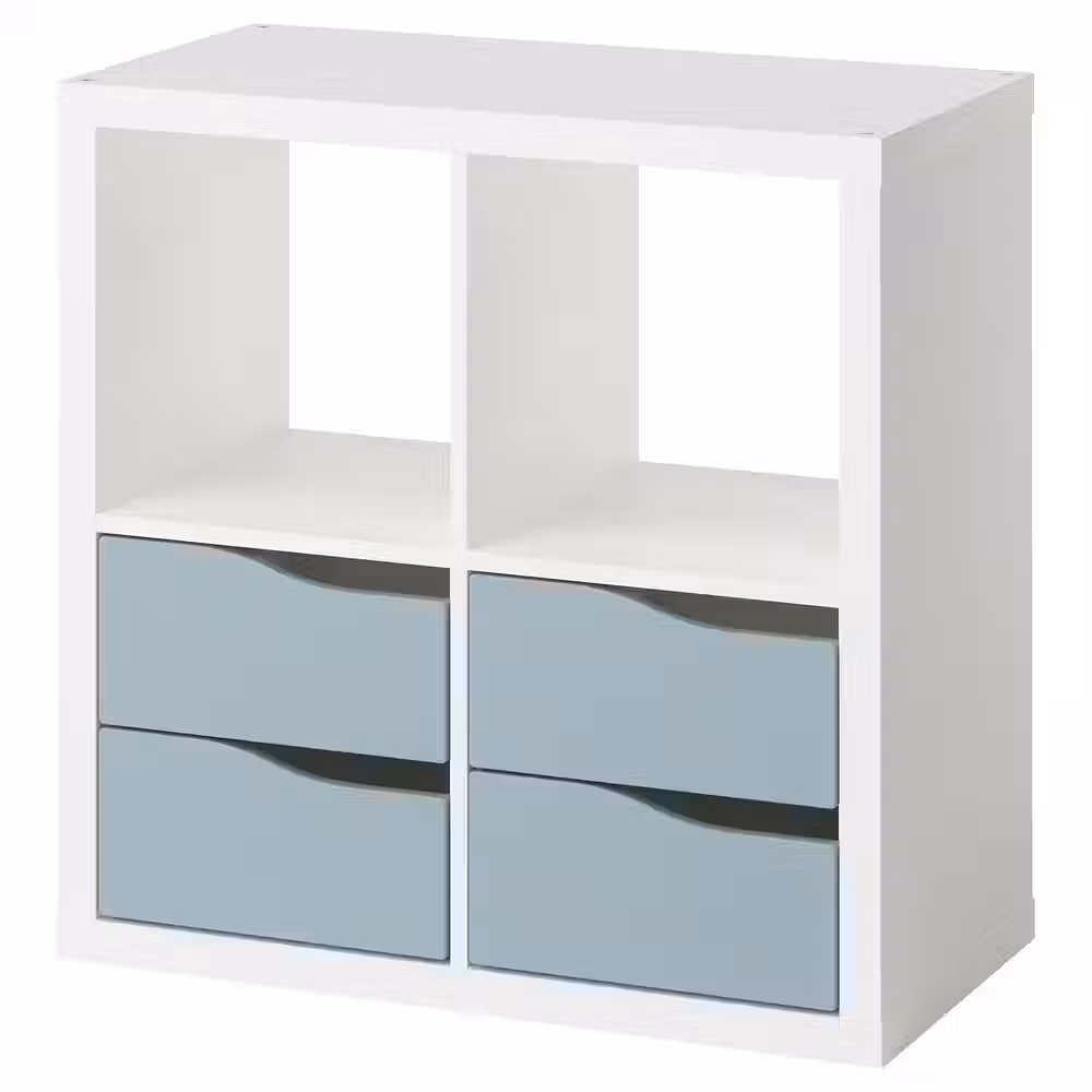 KALLAX Стеллаж - с 4 ящиками белый/серо-синий светлый волнистый 77x77 см - фото 1