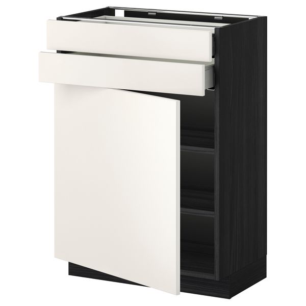 Напольный шкаф с дверцей, 2 ящиками МЕТОД / МАКСИМЕРА, черный, Веддинге белый - схема-чертеж с размерами