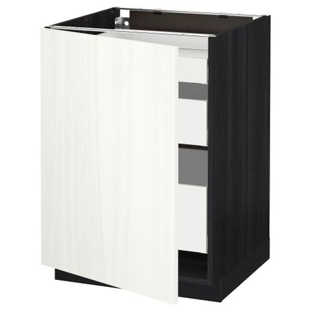 Напольный шкаф с 1 дверцей, 3 ящика МЕТОД / МАКСИМЕРА, черный, Росдаль белый