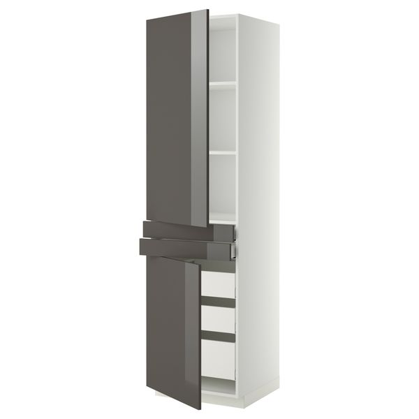 Высокий шкаф + полки, 5 ящиков, 2 дверцы, 2 фронтальных МЕТОД / МАКСИМЕРА, белый, Рингульт серый - фото 1