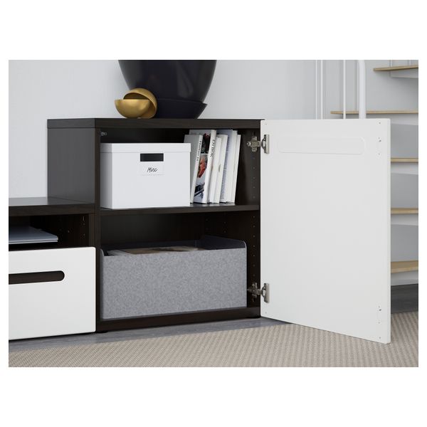 Шкаф для ТВ, комбинированный, стекляные дверцы БЕСТО, черно-коричневый, Марвикен белый прозрачное стекло (300x20/40x211 см) - фото 3