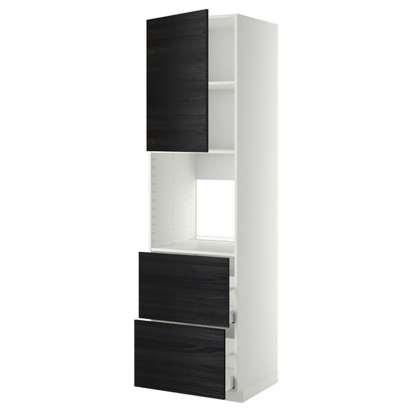 Высокий шкаф для духовки + дверца, 2 форнтальных, 2 высоких ящ, белый, Тингсрид черный 60x60x220 см IKEA МЕТОД / МАКСИМЕРА - фото 1