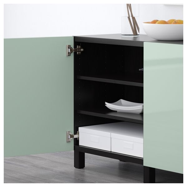 Комбинация для хранения с дверцами БЕСТО, черно-коричневый, Сельсвикен глянцевый/серо-зеленый светлый (180x40x74 см) - схема-чертеж с размерами