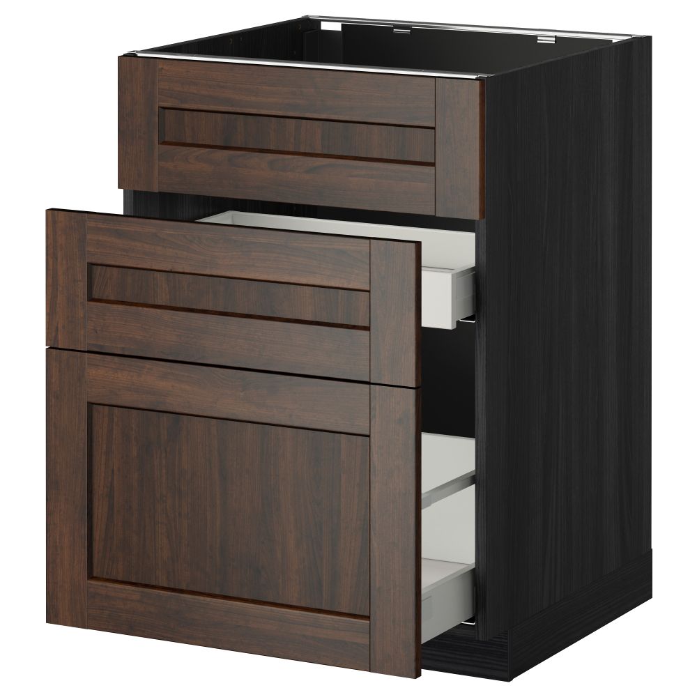 Напольный шкаф под мойку + 3 фронтальных панели, 2 ящика МЕТОД / МАКСИМЕРА, черный, Эдсерум коричневый - схема-чертеж с размерами