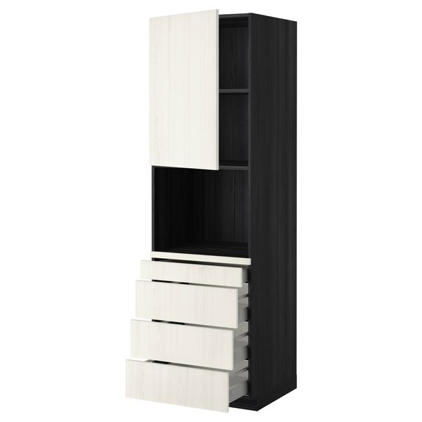 Высокий шкаф для комбинированния СВЧ, 4 ящика МЕТОД / МАКСИМЕРА, черный, Росдаль белый - схема-чертеж с размерами