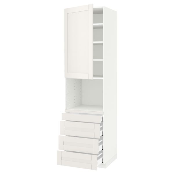 Высокий шкаф для комбинированния СВЧ, 4 ящика МЕТОД / МАКСИМЕРА, белый, Сэведаль белый - схема-чертеж с размерами