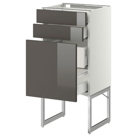 Напольный шкаф 3 фронтальных панели, 2 нижних, 2 средних ящика МЕТОД / МАКСИМЕРА, белый, Рингульт серый