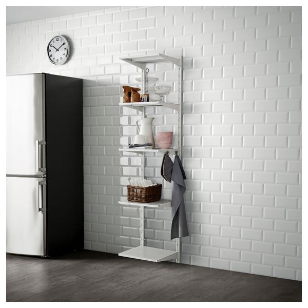 Настенная шина, полка, крючок АЛЬГОТ, металлический белый (46x41x197 см) - схема-чертеж с размерами