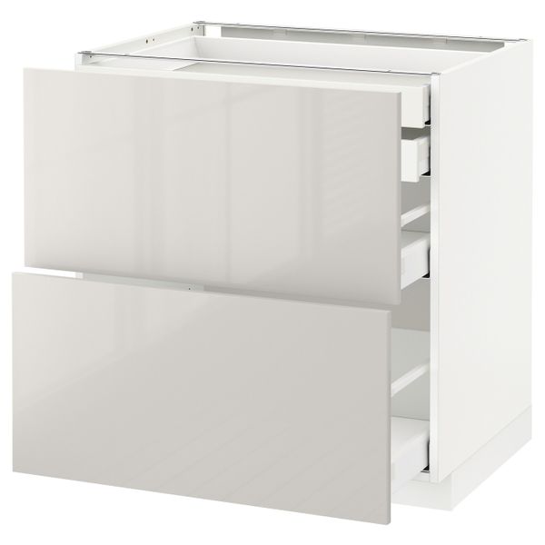 Напольный шкаф 2 фронтальные панели, 2 нижних, 1 средний, 1 высокий ящ, белый/Рингульт светло-серый 80x60 см IKEA METOD МЕТОД / - фото 1