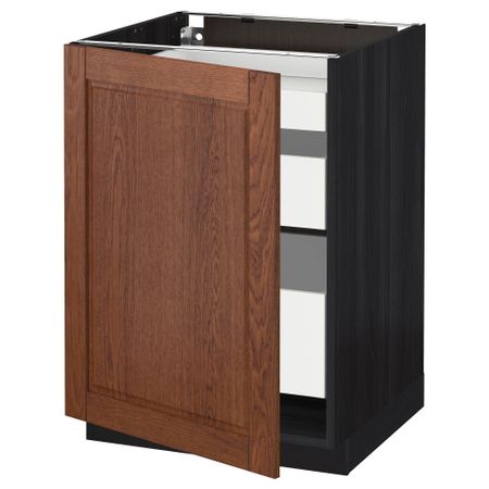 Напольный шкаф с 1 дверцей, 3 ящика МЕТОД / МАКСИМЕРА, черный, Филипстад коричневый