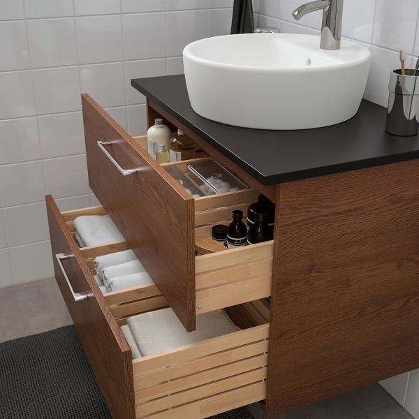 Шкаф п-раковину/столешн45/раковина, под коричневый мореный ясень/антрацит ДАЛЬШЕР смеситель 82x49x74 см IKEA GODMORGON/TOLKEN - схема-чертеж с размерами