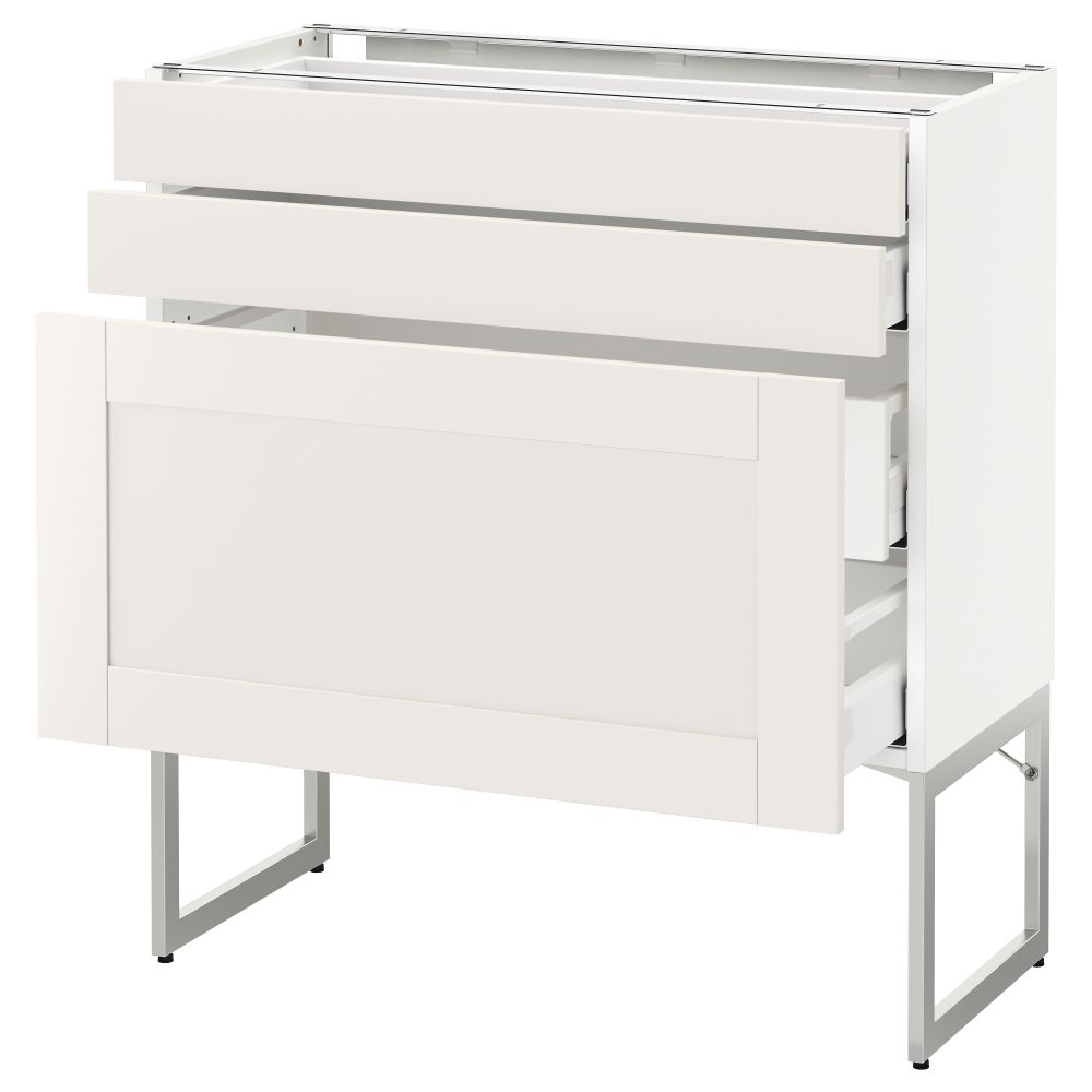 Напольный шкаф 3 фронтальных панели, 2 нижних, 2 средних ящика МЕТОД / МАКСИМЕРА, белый, Сэведаль белый - схема-чертеж с размерами