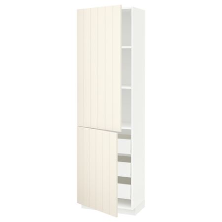 Высокий шкаф + полки, 3 ящика, 2 дверцы МЕТОД / ФОРВАРА, белый, Хитарп белый с оттенком