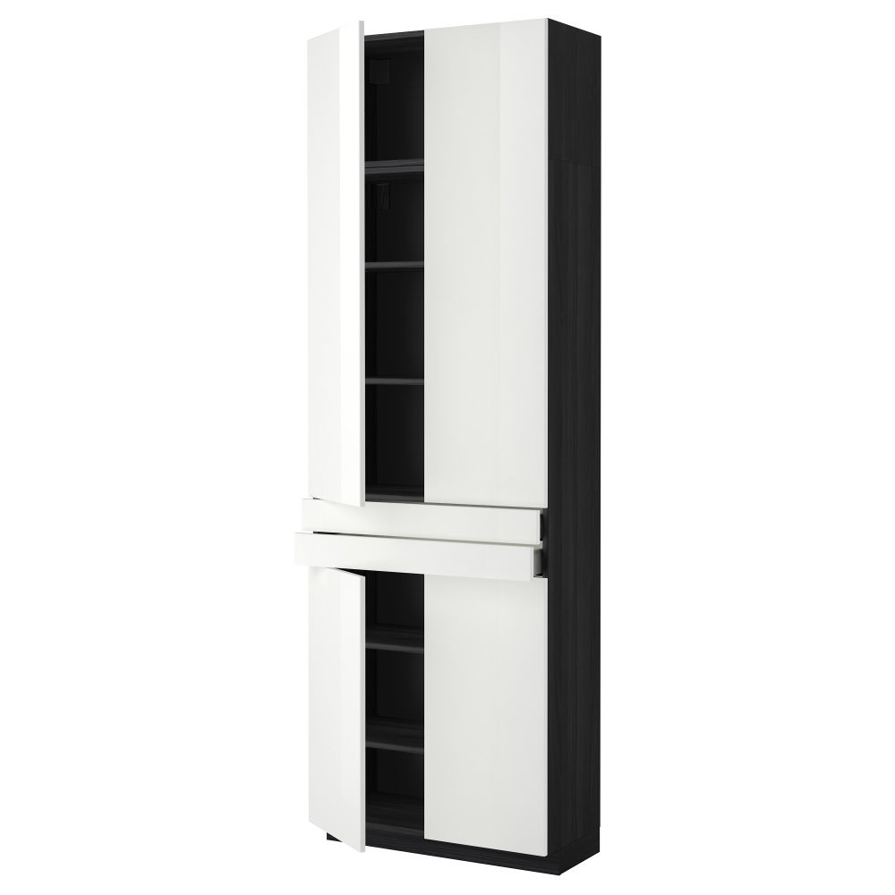 Высокий шкаф + полки, 2 ящика, 4 дверцы МЕТОД / МАКСИМЕРА, черный, Рингульт белый (80x37x240 см) - фото 1