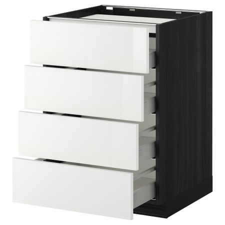 Напольный шкаф, 4 фронтальных панели, 4 ящика МЕТОД / МАКСИМЕРА, черный, Рингульт белый