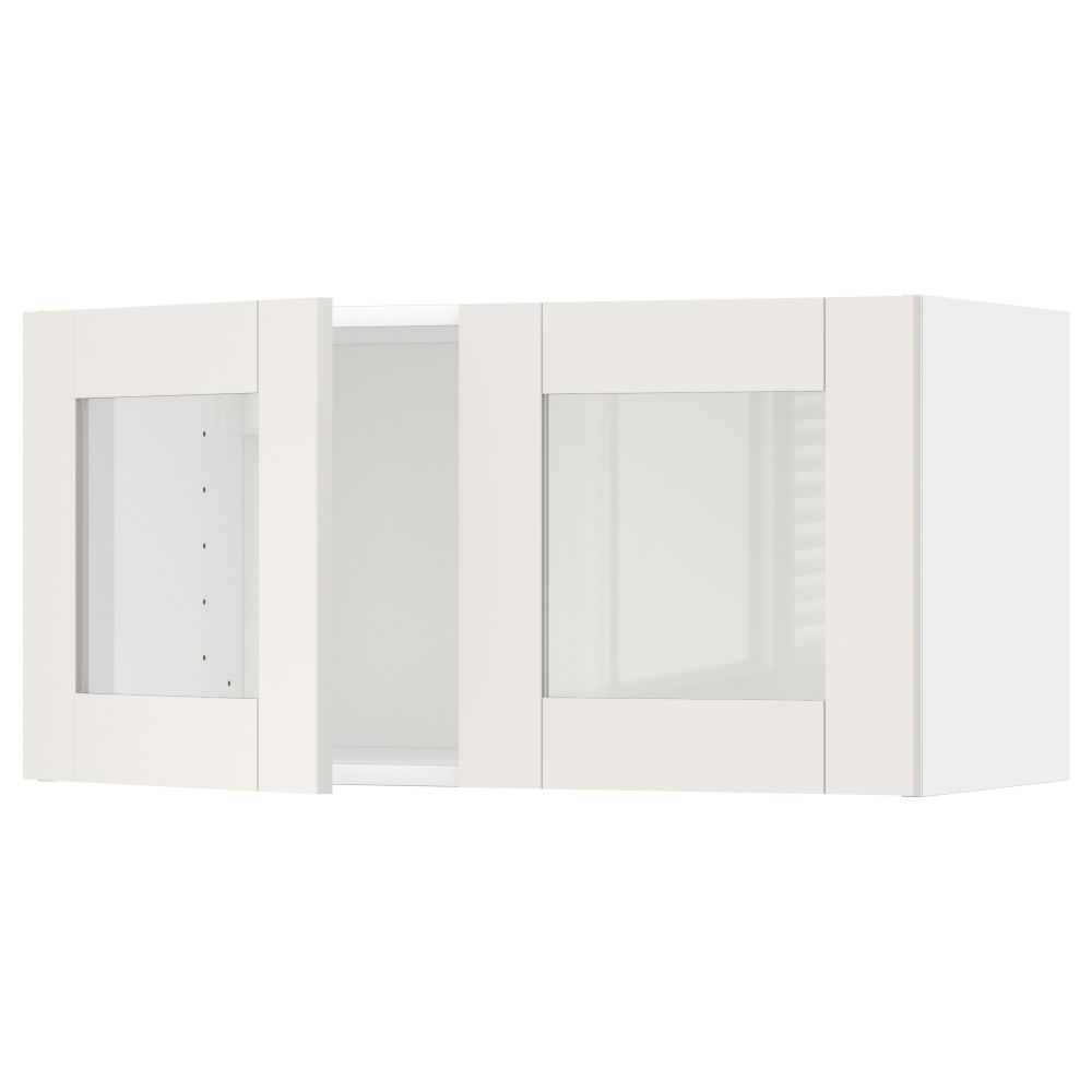 Навесной шкаф с 2 стеклянная дверями МЕТОД, белый, Сэведаль белый (80x40 см) - схема-чертеж с размерами