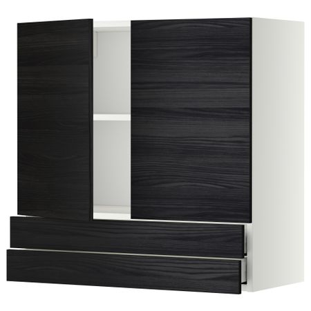 Навесной шкаф, 2 дверцы, 2 ящика МЕТОД / МАКСИМЕРА, белый, Тингсрид черный