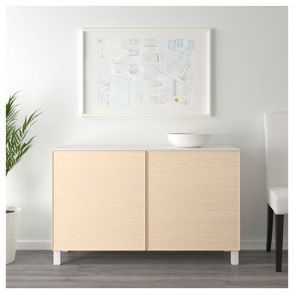 Комбинация для хранения с дверцами БЕСТО, белый, Инвикен ясеневый шпон (120x42x74 см) - схема-чертеж с размерами