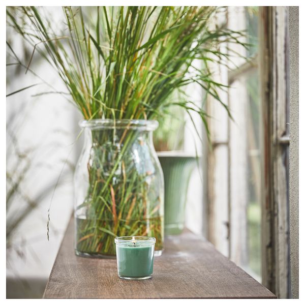 Ароматическая свеча в стакане, Свежая трава, светло-зеленый, 20 ч IKEA HEDERSAM 805.023.66 - фото 3