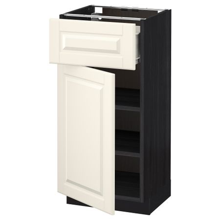 Напольный шкаф с ящиком, дверью МЕТОД / ФОРВАРА, черный, Будбин белый с оттенком