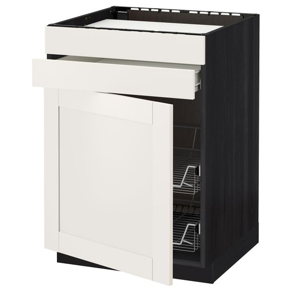 Напольный шкаф для варочной панели, ящик, 2 проволочных корзины МЕТОД / ФОРВАРА, черный, Сэведаль белый (60x60 см) - схема-чертеж с размерами