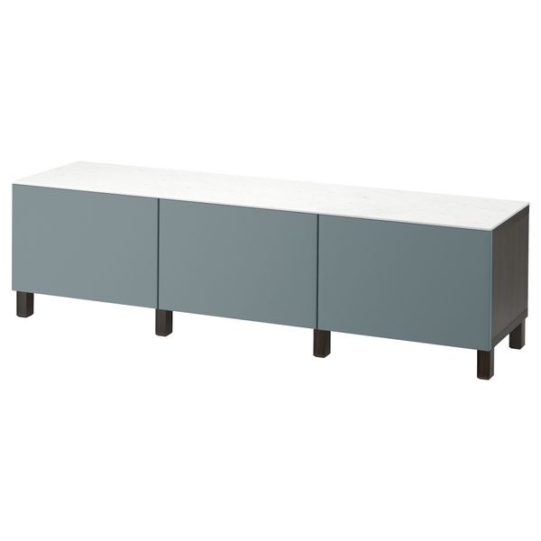 Комбинация для хранения с ящиками БЕСТО, черно-коричневый, Вальвикен серо-бирюзовый (180x42x48 см) - фото 1