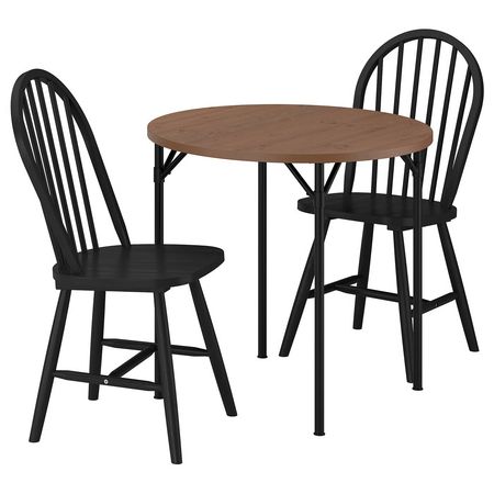 GRÖTÅN ГРЁТОН / SKOGSTA Стол и 2 стула - сосна коричневая морилка/чёрный 80 см