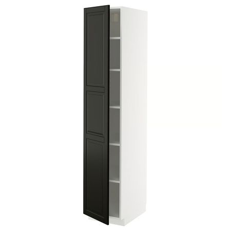METOD Высокий шкаф с полками - белый/Bodbyn чёрный 40x60x200 см