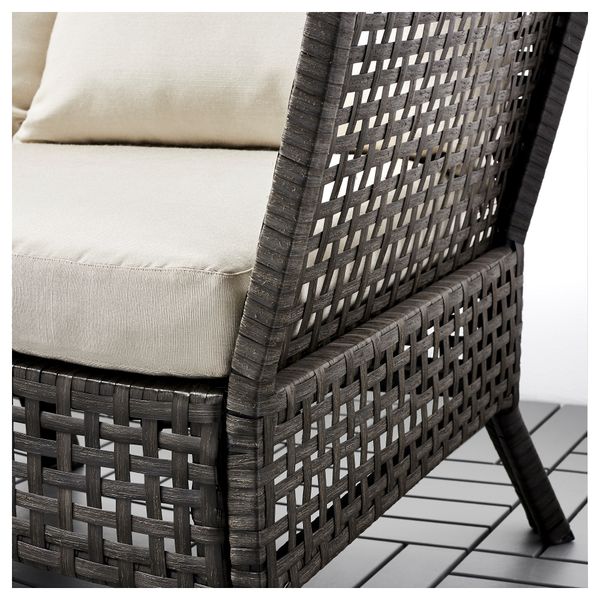 3-местный диван, садовый КУНГСХОЛЬМЕН, черно-коричневый, бежевый Холло бежевый (222x80x73 см) - фото 3