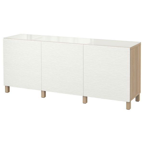 Комбинация для хранения с дверцами БЕСТО, под беленый дуб, Лаксвикен белый (180x40x74 см) - фото 1