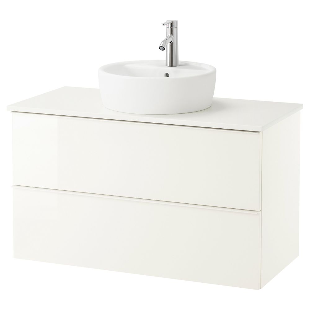 Шкаф п-раковину/столешн45/раковина ГОДМОРГОН/АЛДЕРН / ТОРНВИКЕН, глянцевый белый, белый (102x49x74 см) - схема-чертеж с размерами