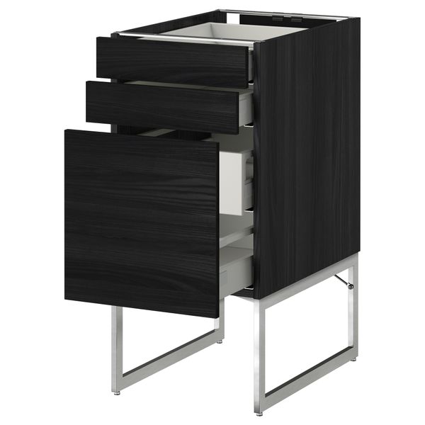 Напольный шкаф 3 фронтальных панели, 2 нижних, 2 средних ящика МЕТОД / МАКСИМЕРА, черный, Тингсрид черный - схема-чертеж с размерами