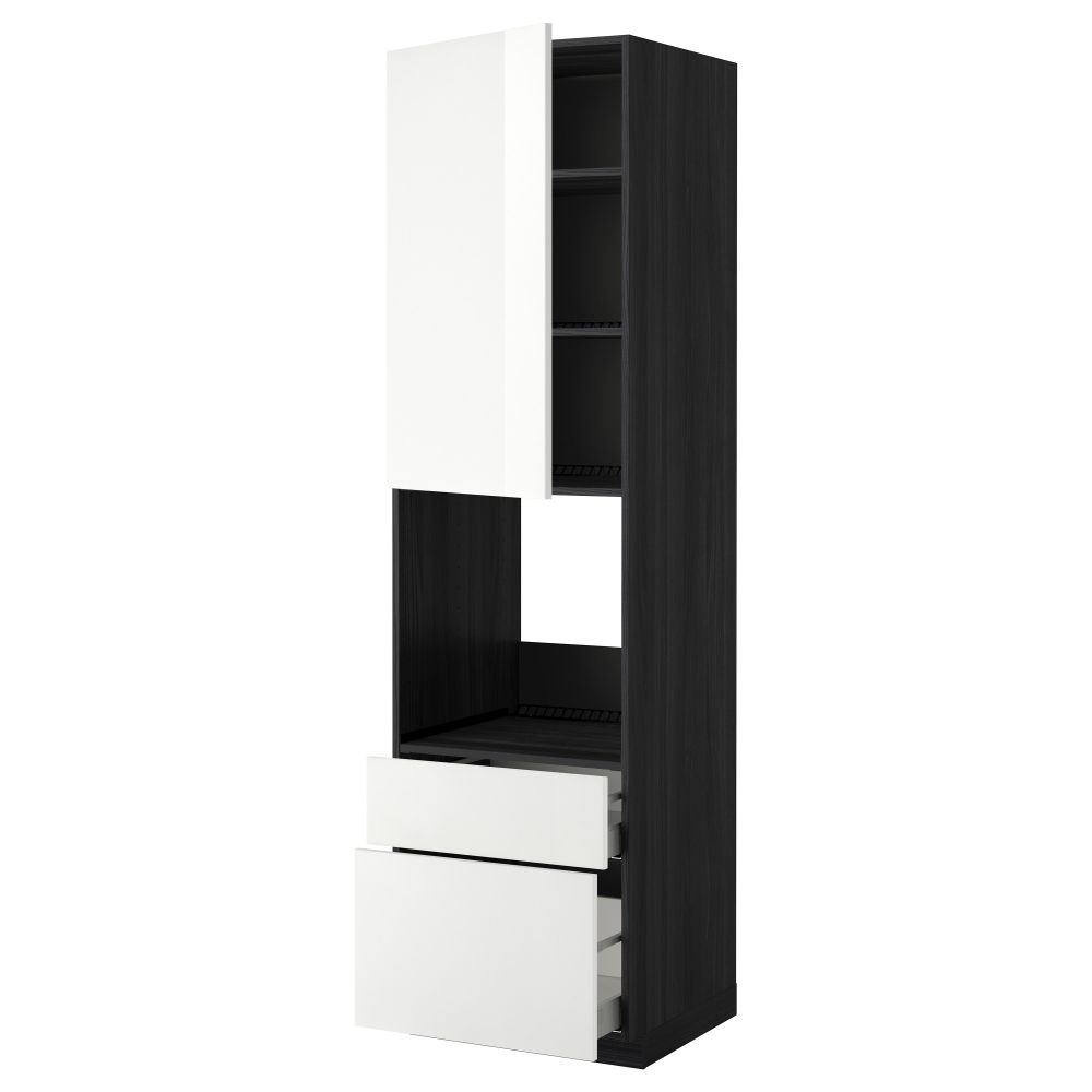 Высокий шкаф для духовки + дверь, 2 ящика МЕТОД / МАКСИМЕРА, черный, Рингульт белый - фото 1