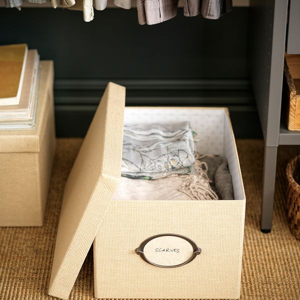 Коробка с крышкой, бежевый 25x35x20 см IKEA KVARNVIK КВАРНВИК 704.594.86 - схема-чертеж с размерами