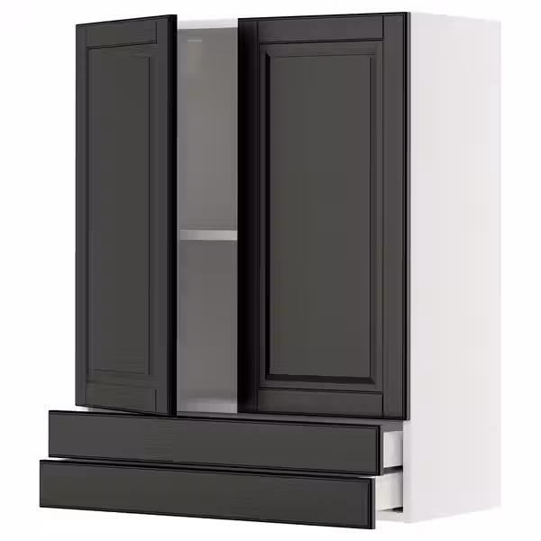 METOD / MAXIMERA Навесной шкаф/2дверцы/2ящика - белый/Bodbyn чёрный 80x100 см - фото 1