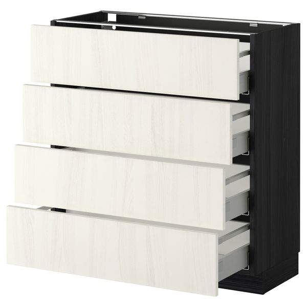Напольный шкаф 4 фронтальных панели, 4 ящика МЕТОД / МАКСИМЕРА, черный, Росдаль белый - схема-чертеж с размерами