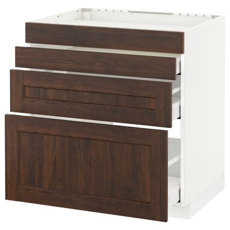 Напольный шкаф для духовки, 4фасада, 3 ящика МЕТОД / МАКСИМЕРА, белый, Эдсерум коричневый