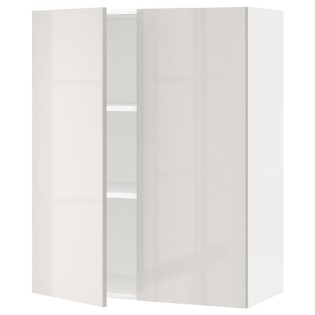 METOD Навесной шкаф с полками/2дверцы - белый/Ringhult светло-серый 80x100 см