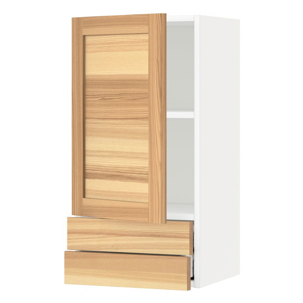 Навесной шкаф с дверцей, 2 ящика МЕТОД / МАКСИМЕРА, белый - схема-чертеж с размерами