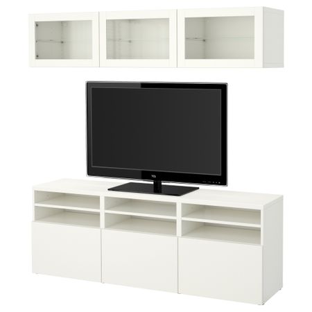 Шкаф для ТВ, комбинированный, стекляные дверцы БЕСТО, Лаппвикен, Синдвик белый прозрачное стекло (180x40x192 см)