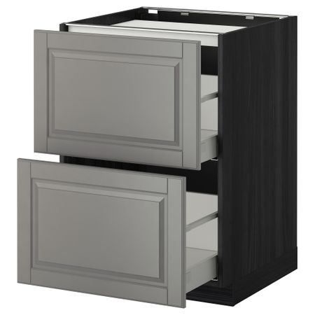Напольный шкаф, 2 фронтальных панели, 3 ящика МЕТОД / МАКСИМЕРА, черный, Будбин серый