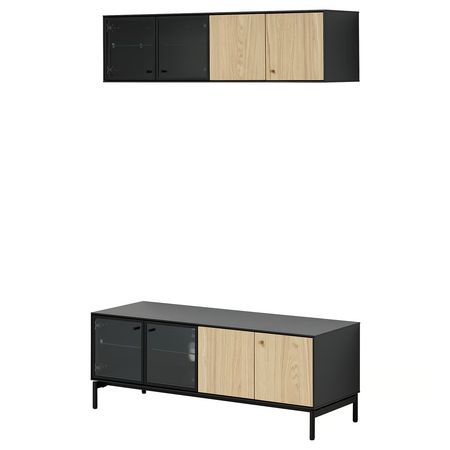 BOASTAD Шкаф для ТВ, комбинация - чёрный/дубовый шпон 121x42 см